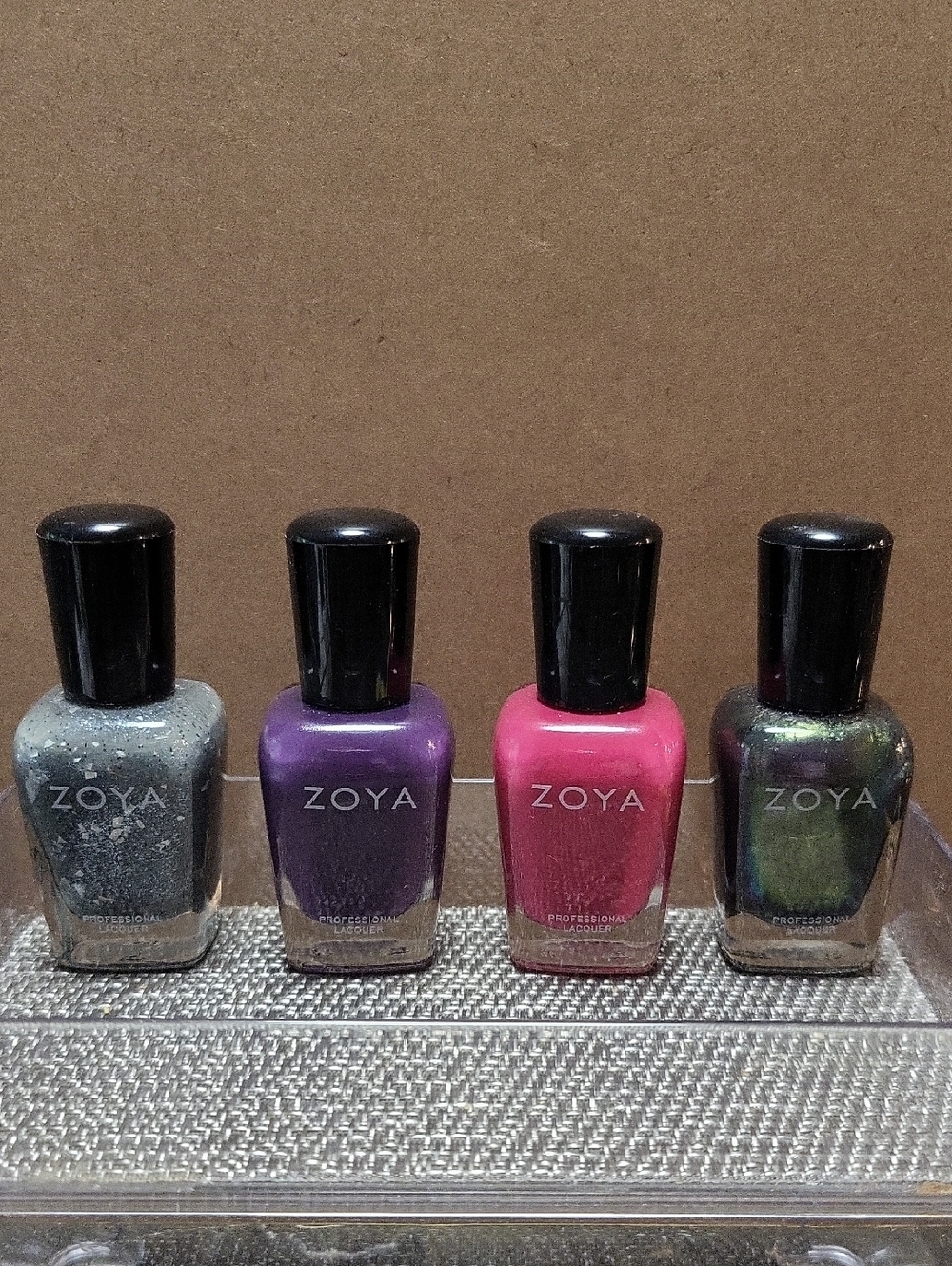 Zoya Nail Polish Set Bundle 4 colors Gray, Purple, Pink, Green-Gold Multichrome